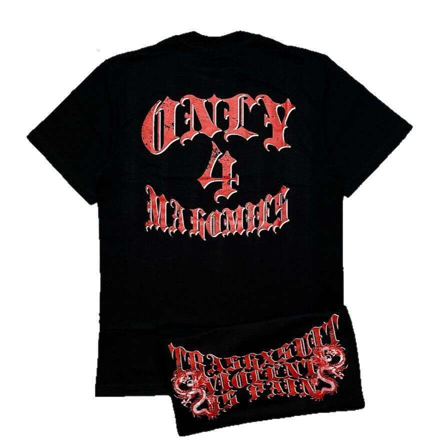 American Gothic Street Trendy Hip Hop Style Fashionable Letter Printed Round Neck Short Sleeve T-shirt