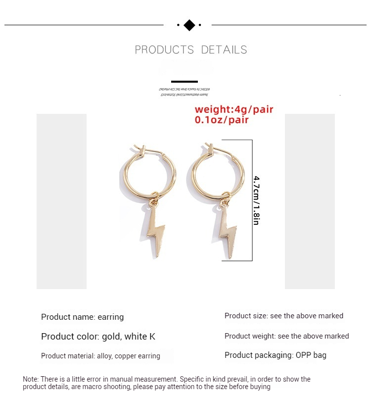designer Minimalist Lighing Fashion Creative Personality, Trendy Cool, Versatile Alloy Earrings, Woman Jewelry