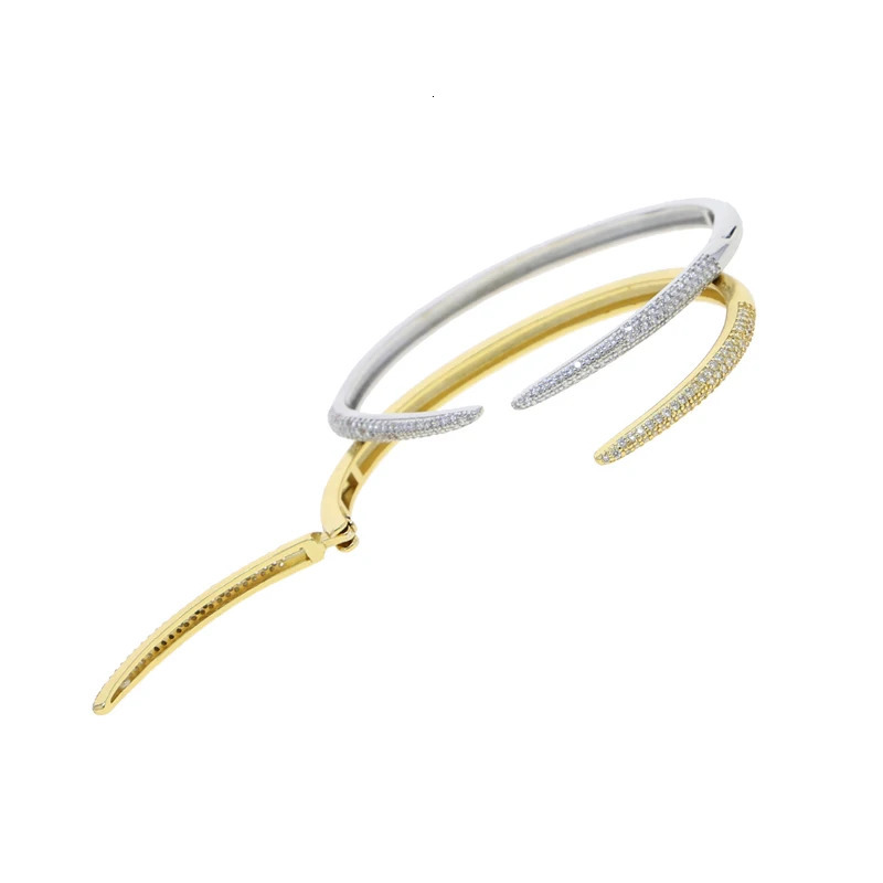 Micro Pave 5A Cubic Zirconia Spike Open Adjusted Bangle Bracelet For Women Geometric Classic Fashion Jewelry 250208