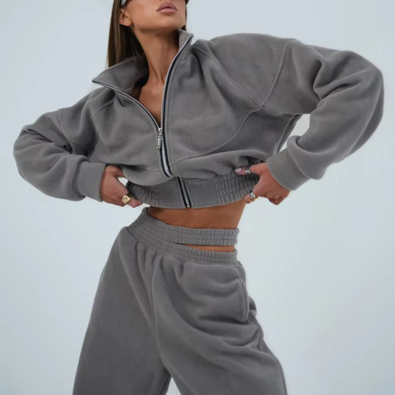 Sports Style Set Clothing Zipper Short Coat And Hollow Out Trousers Fashion Casual Women 2 Piece Sets 2025 Winter 16O3349