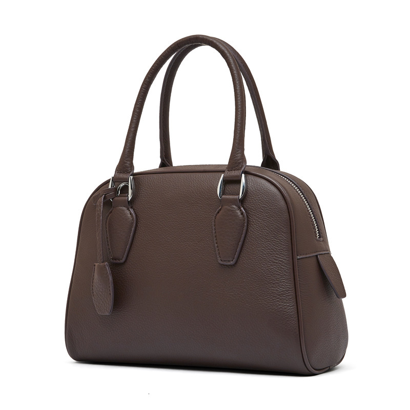 Bag New Top Layer Cowhide Minimalist Boston Bowling High-End Leather Women's Large Capacity Handbag Pillow Bag