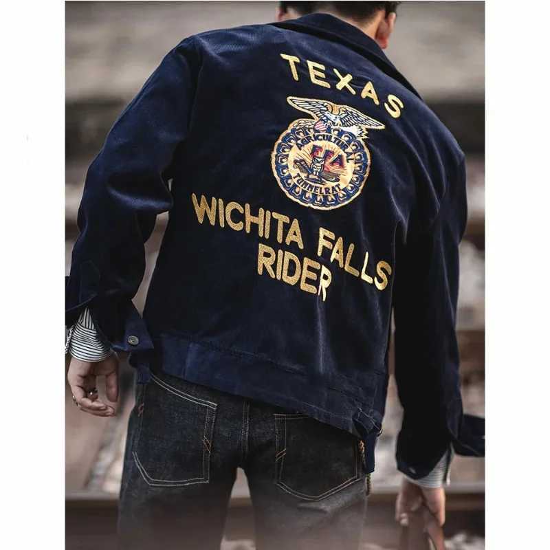 Vintage FFA Work Jacket Mens Retro Corduroy Embroidered Tooling Bomber Jackets Fashion Outdoor American Tactical Motorcycle Coat X250213