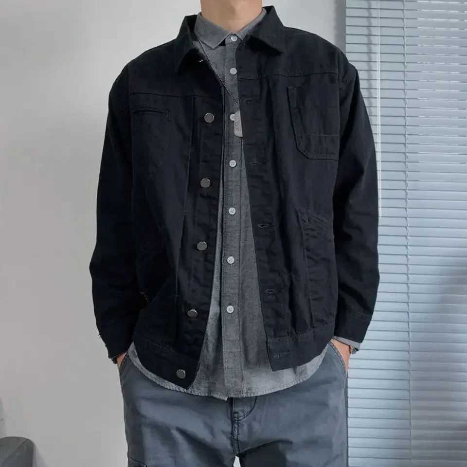 Warm apron autumn khaki denim jacket mens goods black button apron jeans jacket mens wool denim loose retro G X250213