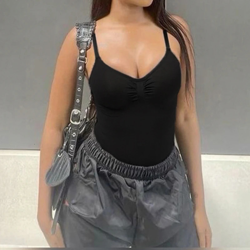 Cuteandpsycho Sexy Bodycon Sleeveless Bodysuits for Women Fashion Solid Slim Overall Clubwear Basic Y2K Backless Black Outfits 250211