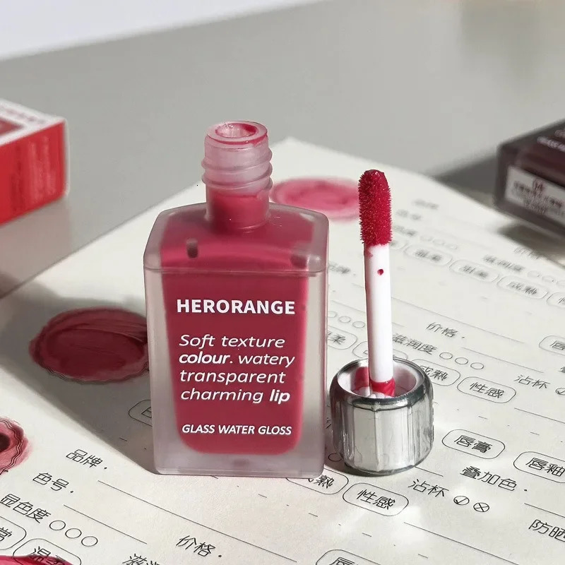 Transparent Water Glossy Orange Lip Gloss Red Mirror Jelly Liquid Lipsticks Moisturizing Long-lasting Lip Tint Stain Cosmetics 250113