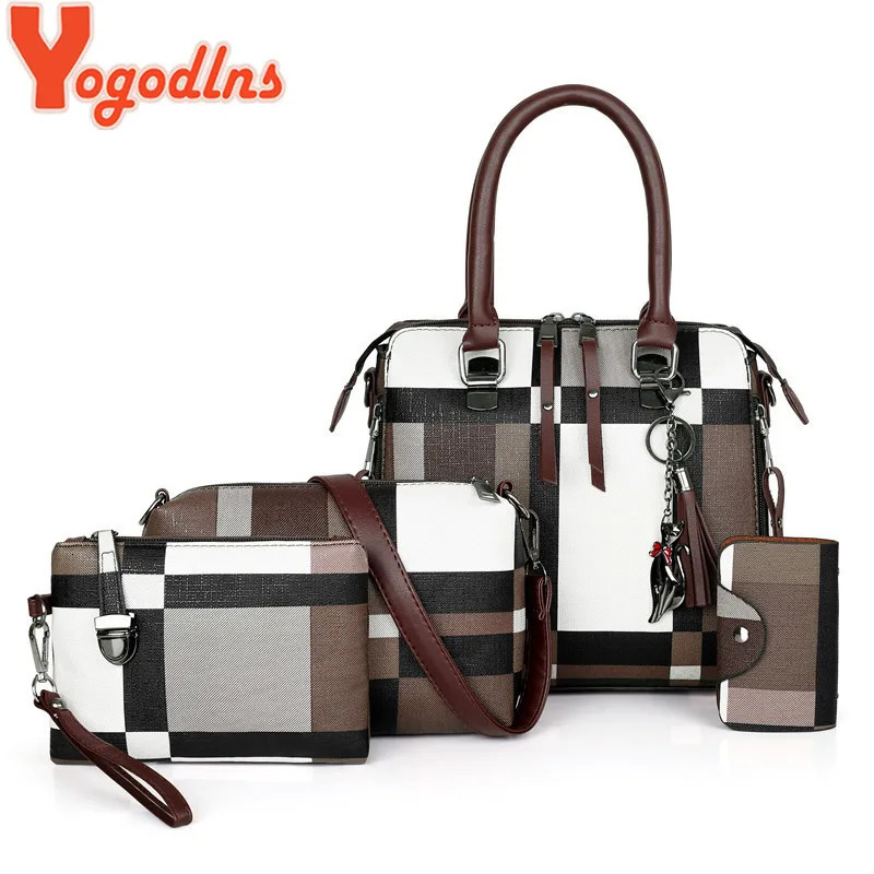 Handbags plaid Women Bags er tassel Purses and Handbags Set 4 Pieces Bags Female Feminina travel tote 250207
