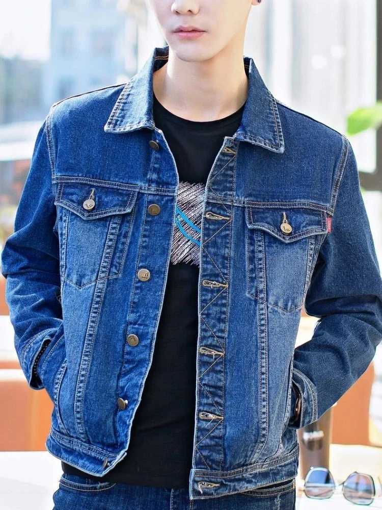 Denim Jackets Man Black Short Jeans Coat for Men Casual Slim Button G New in Korea Winter Oversize Size L Outwear Large X250213