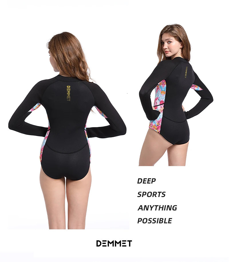 Woman Diving Bikin Suit 15mmM Neoprene Wetsuit Equipment Pink Long Sleeve Bikini Women Korean Printing Swimwear 2XL 250109