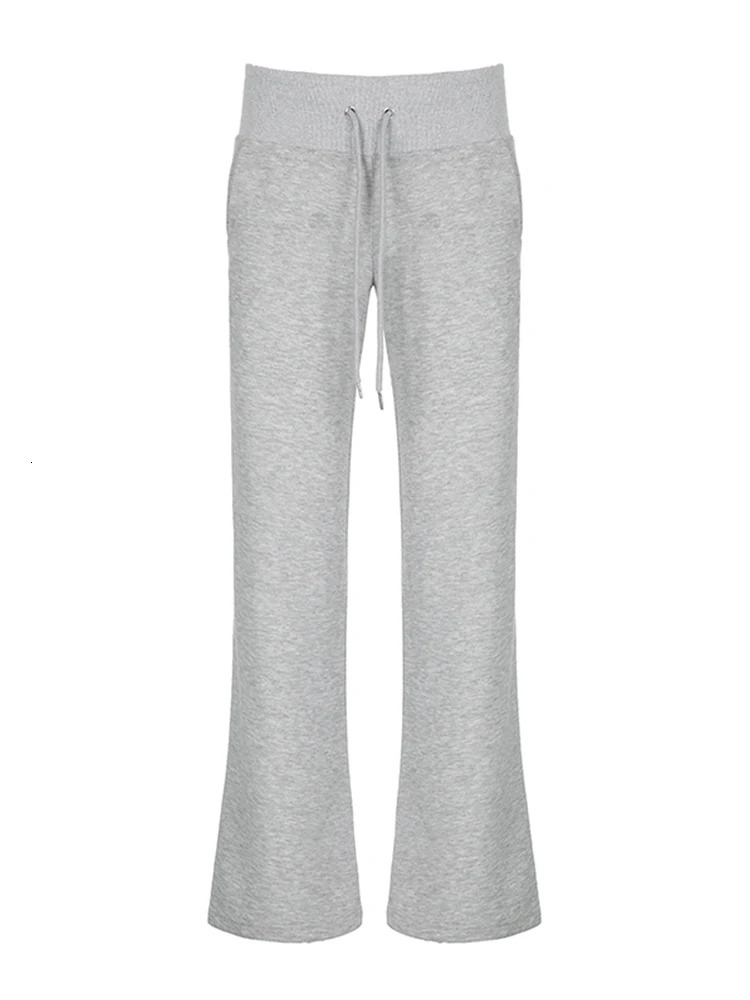 Gray Drawstring Waist Casual Sweatpants Women Solid Simple Basic Minimalist Fitness Joggers Straight Pants Z260314