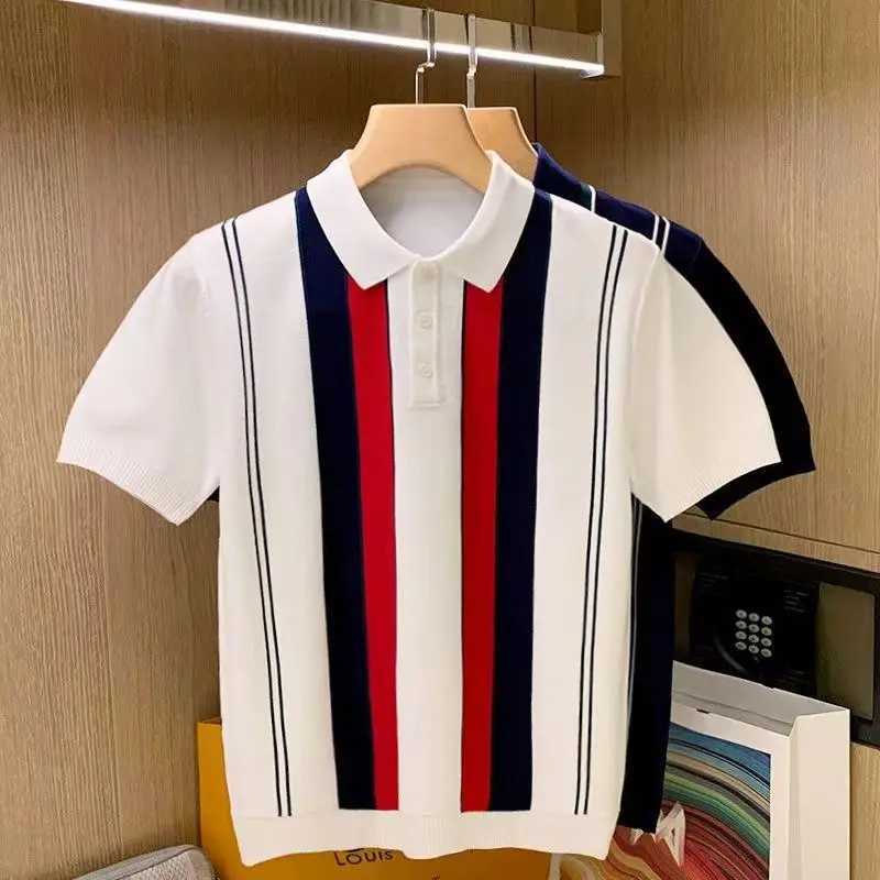 High Quality Summer New Mens Knitting Short Sleeve T-Shirt Men Casual Button Fashion Top Fashion Polo Shirt X250213
