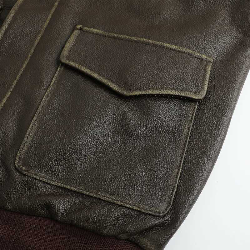 Vintage Olive Mens Leather Jacket A2 Bomber Jacket Top Kovskin Military Style Jacket Loose Collar Autumn Leather Jacket X250213