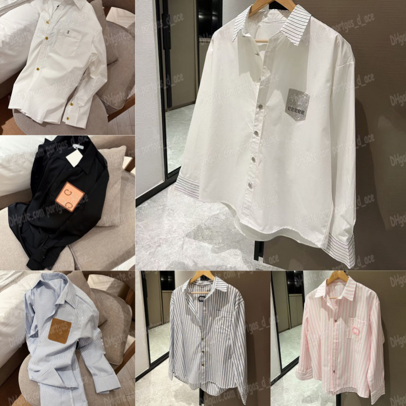 Luxury Designer Women Blouse Long Sleeeve Striped Shirts Casual Daily Brand Shirt Tops Ladies Elegant Letters Lapel Tops