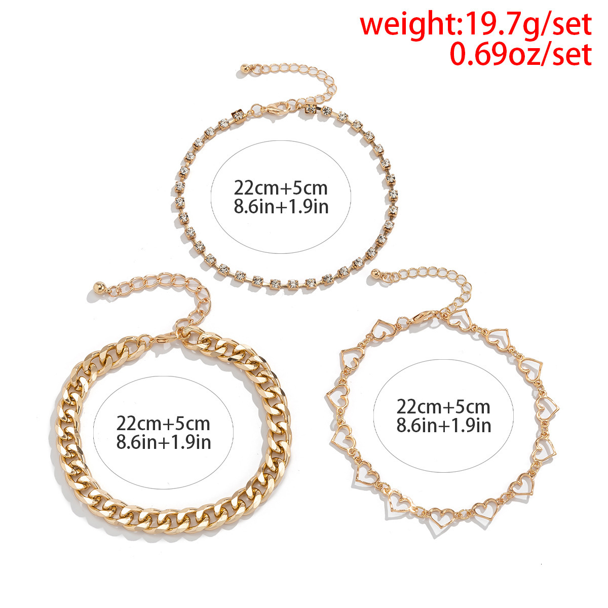 fashion Jewelry Hip Hop Personalized Inlaid Metal Woman Chain Minimalist Trendy Love Set Feet Decoration