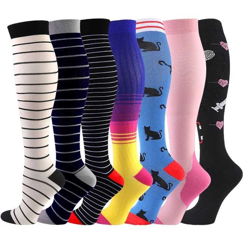 Compression Socks 20-30mmhg Striped Animal Long Tube Socks Varicose Veins Anti Fatigue Men Women Outdoor Rugby Bike Sports SocksXJ250213