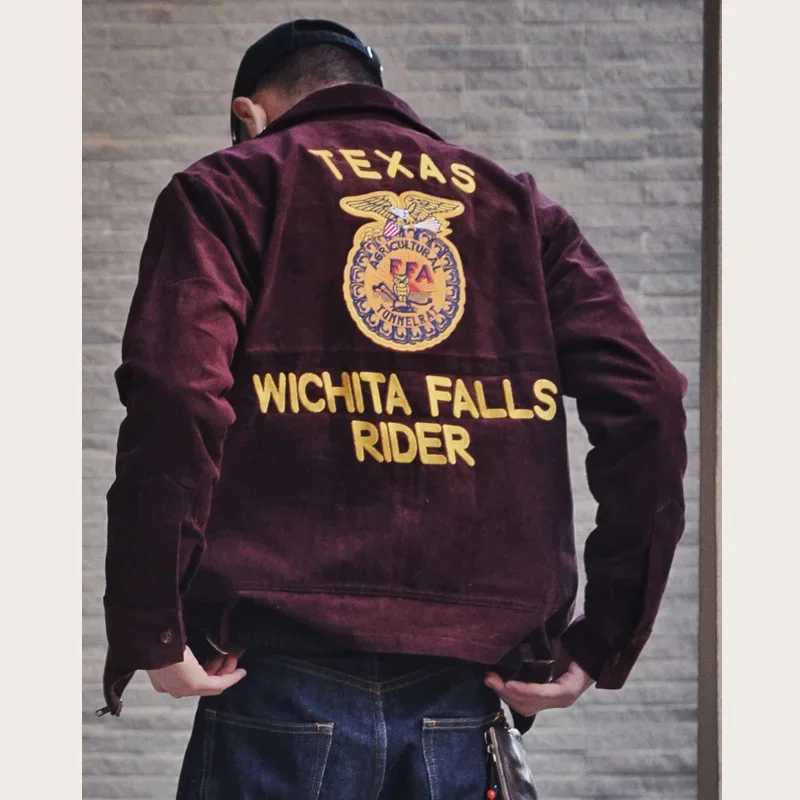 Vintage FFA Work Jacket Mens Retro Corduroy Embroidered Tooling Bomber Jackets Fashion Outdoor American Tactical Motorcycle Coat X250213