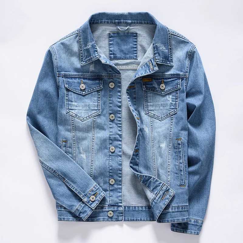 New mens denim jacket with retro classic style motorcycle and Bickel winter jacket mens ultra-thin elastic cotton casual jeans mens spring jacket X250