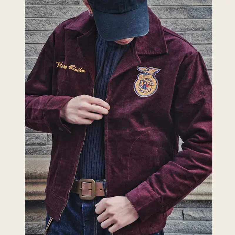 Vintage FFA Work Jacket Mens Retro Corduroy Embroidered Tooling Bomber Jackets Fashion Outdoor American Tactical Motorcycle Coat X250213
