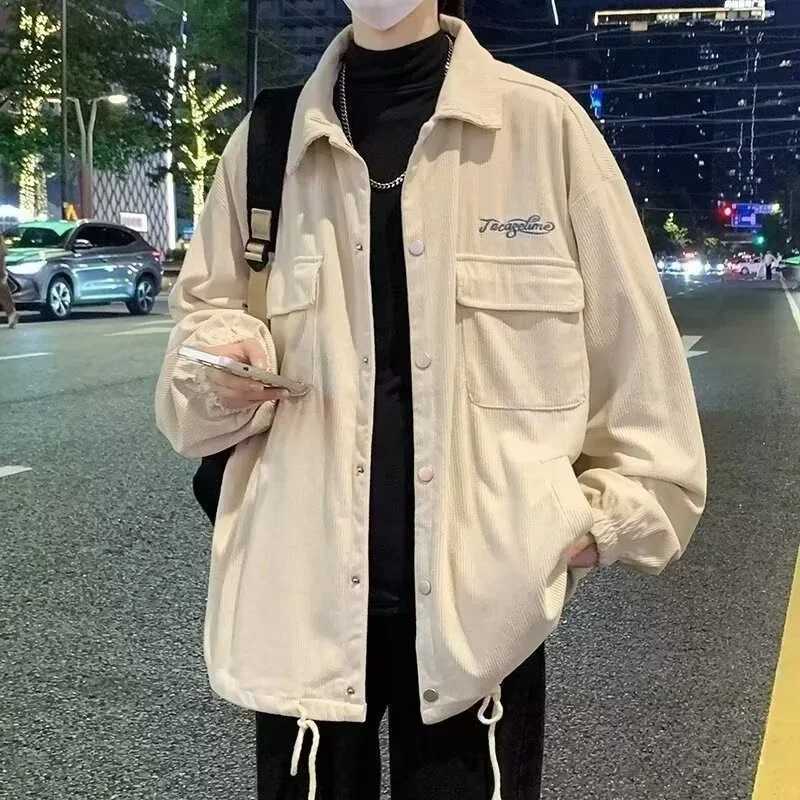 Autumn Corduroy Cargo Jacket For Men Y2K Vintage Embroidered Button Jacket 2024 New Casual Baggy Clothing Men Blouse Coats X250213