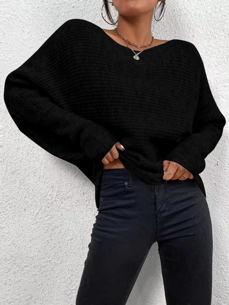 Womens autumn and winter pullover sweater can be off-the-shoulder pullover long-sleeved regular version of casual 250210