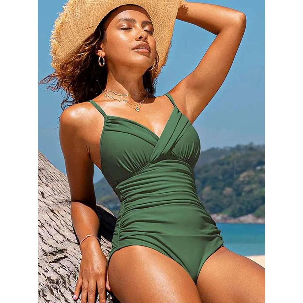 S - XXL Sexy Wrinkled One Piece Swimsuit Women Swimwear Female Monokini Swimsuits 2025 Bathing Suit Swim Beach Wear Bodysuit