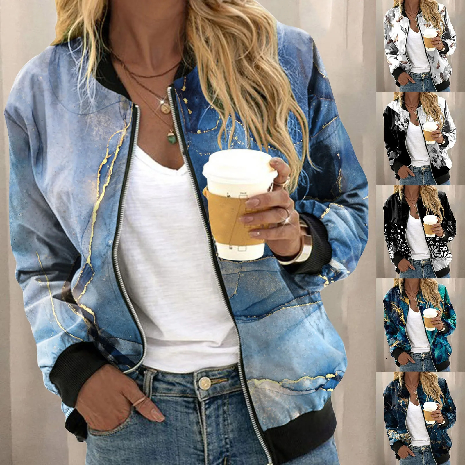Jackets For Teen Girls Casual Daily Lightweight Zip Up Jacket Floral Print Roupas Femininas Frete 250213