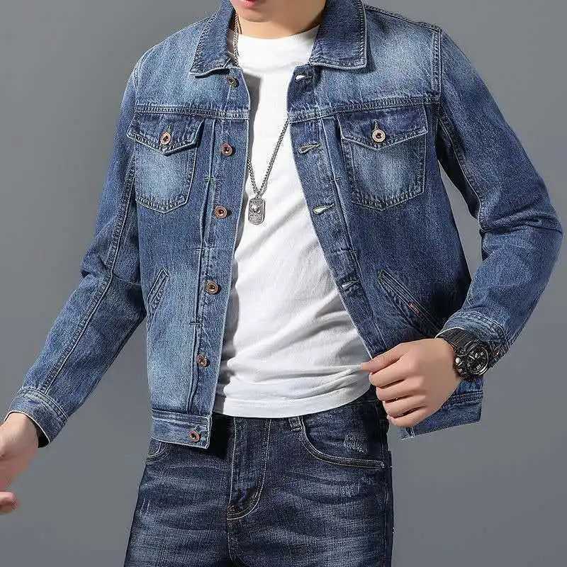 Jeans Coat for Men Blue Autumn Button Denim Jackets Man Winter 2024 Y2k Outwear of Fabric Low Price Washed One Piece Designer G X250213