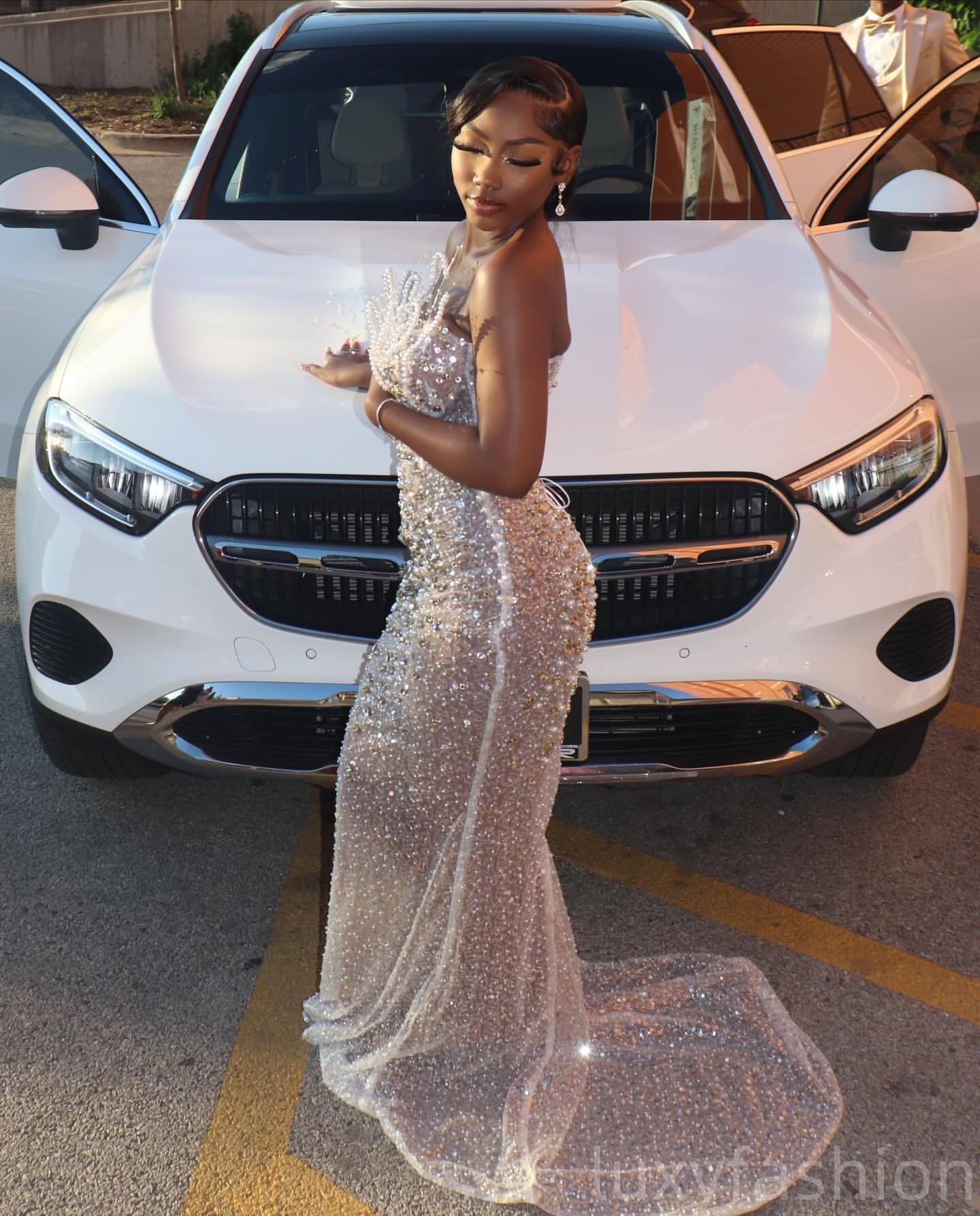 Aso Ebi 2025 Ivory Illusion Mermaid Prom Dresses Crystals Pearls Sequined Evening Formal Party Second Reception Birthday Gowns Dress For Special Occas