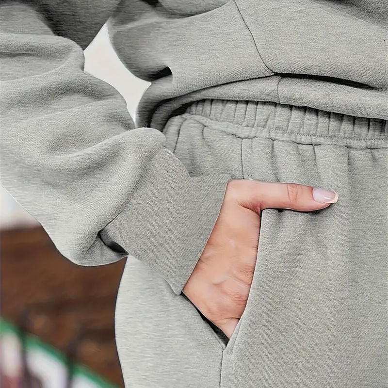 Womens Plus Size Casual Sporty Two Piece Set Pockets Turn Down Collar Zipper Long Sleeve Pullover Sweatshirt Winter Matching y250122
