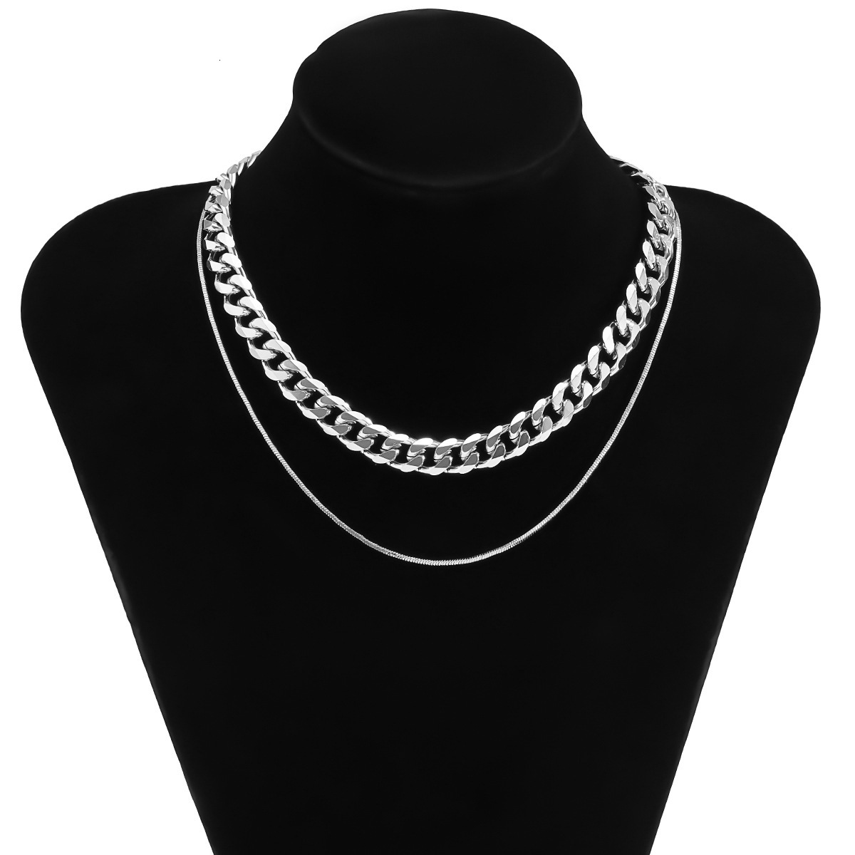 fashion Woman Jewelry niche design, geometric necklace, simple and personalized snake bone chain, double-layer neck chain