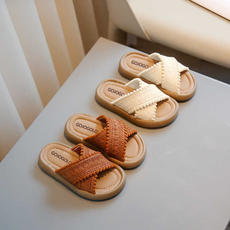 Sandals Girls sandals 2024 summer casual princess shoes woven with Velcro girls open toe beach shoes H250212