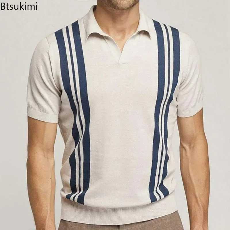 2025 Summer Mens Short sleeved Knitted Polo Shirt with Retro Fit Elastic T-shirt Top Business and Leisure Mens Shirt X250213