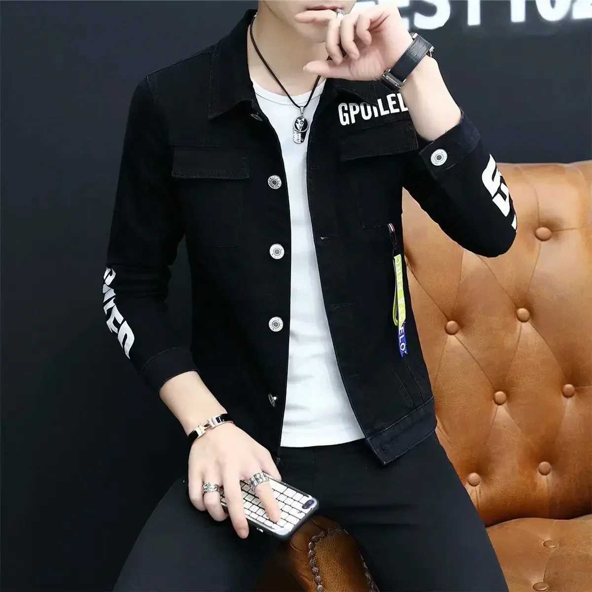 Mens Jean Coats with Hole Ripped Mens Denim Jacket Punk Rock Menswear Size L G Casual Loose Joker One Piece Washed Trendy Large X250213