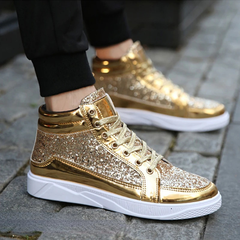 Man High Top Sneakers Glitter Men Ankle Boots Fashion Non-slip Casual Shoes High Quality Hip Hop Men Boots 2024 250221