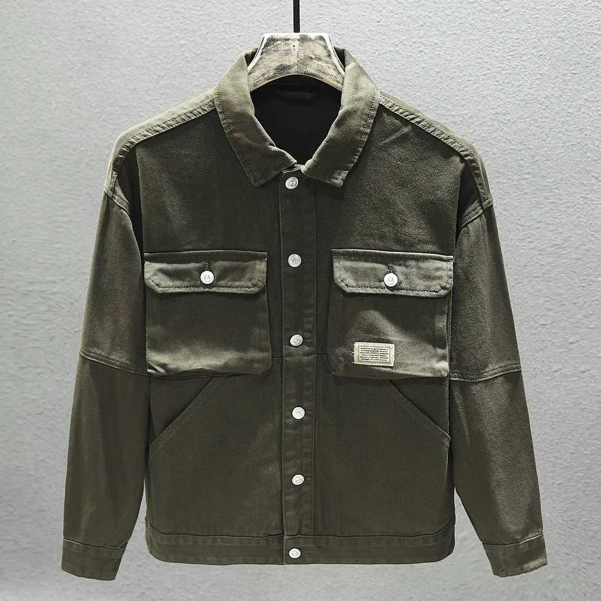 Mens Denim Jacket Brown Plus Size Cargo Male Jean Coats Camouflage Fast Delvery of Fabric Korean Popular Clothes Vintage Elatic X250213