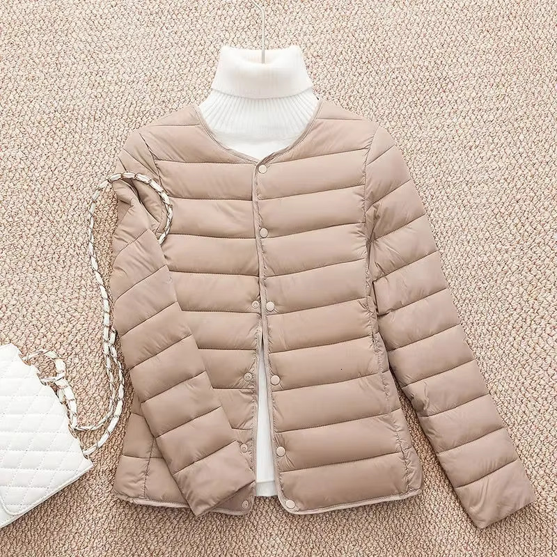2025 New Winter Women Coat Ultralight Collarless Duck Down Jacket Portable Female Padded Parkas O-Neck Puffer Overcoat ddmymarket