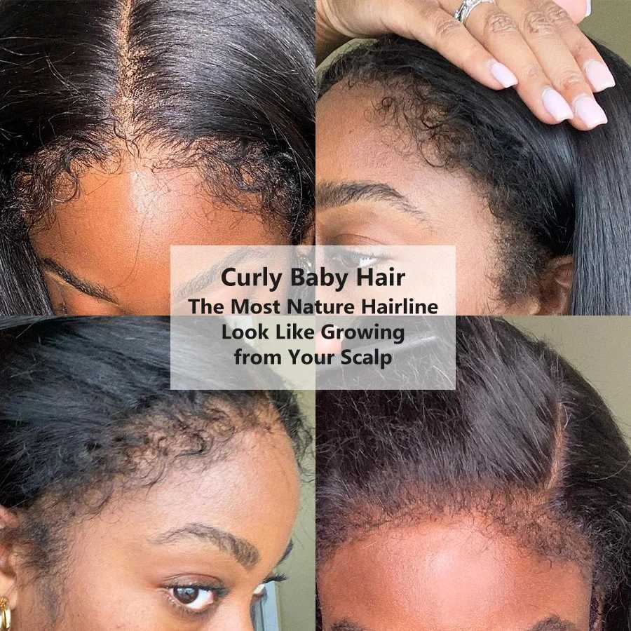 Kinky Straight 4C Kinky Edges Curly Baby Hair Wig Yaki Straight 13x6 HD Lace Frontal Wig Human Hair Transparent Lace Front WigXJ250213