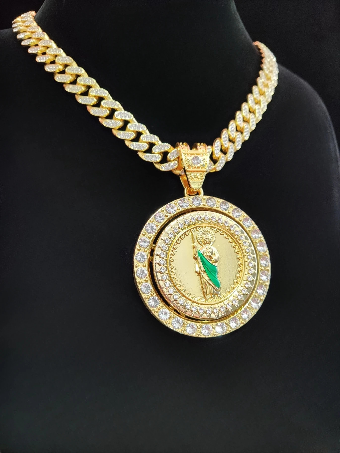 Hip Hop Saint Jude Pendant Necklace Men Women Cuban Chain Iced Out Bling Cuban Necklaces HipHop Jewelry Fashion Gift 250228 - view 7