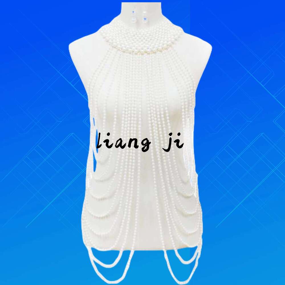 Woman Sexy Body Jewelry Handmade Pearl Necklace Shawl Bikini Chest Night Club Makeup Dance Lumbar Bra Chain