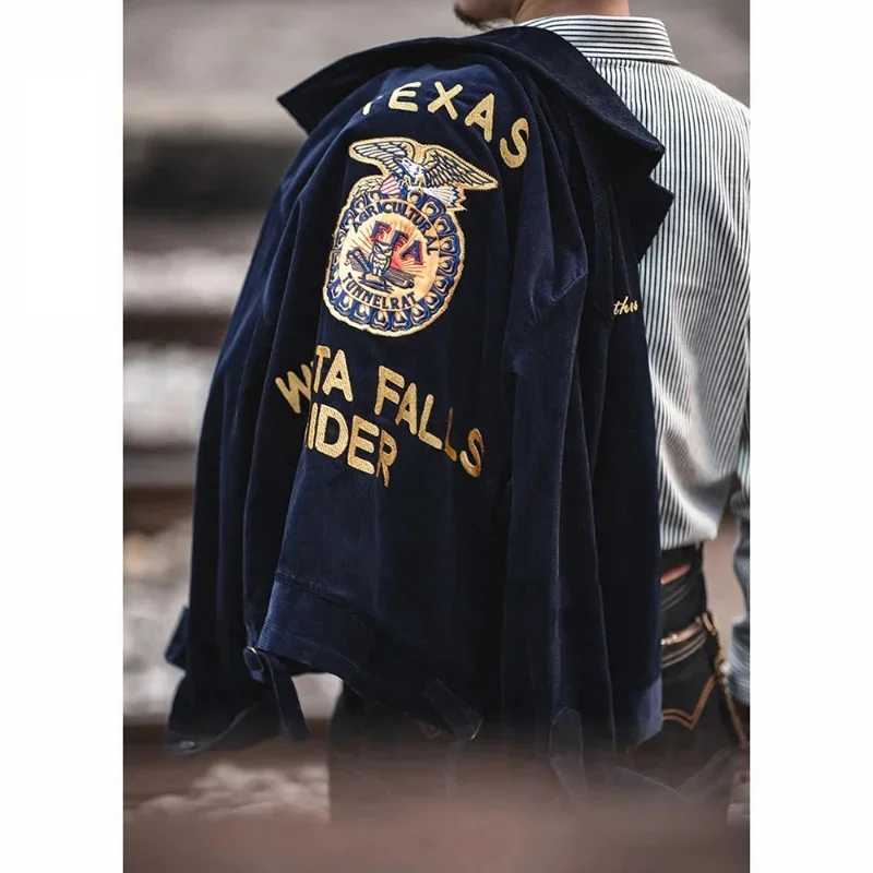 Vintage FFA Work Jacket Mens Retro Corduroy Embroidered Tooling Bomber Jackets Fashion Outdoor American Tactical Motorcycle Coat X250213