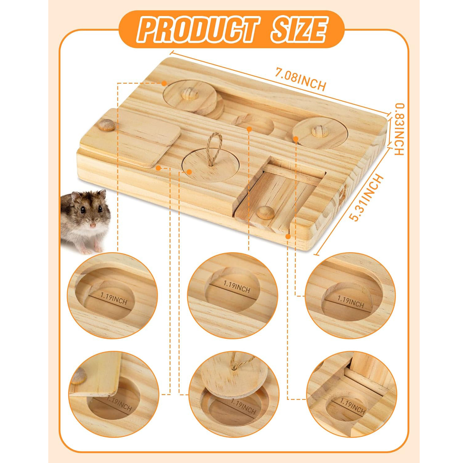 1PC Guinea Pig Foraging Toys, 6 in 1 Hamsters Wooden Interactive Enrichment Toys, Treat Dispenser for Rabbits, Bunny, Chinchillas, Rats and Gerbils