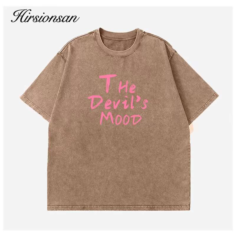 Hirsionsan Acid Washed T Shirt Women Vintage Cotton T-Shirts Streetwear Soft Mineral Tees Girl Loose Letter Print Tops Y2k