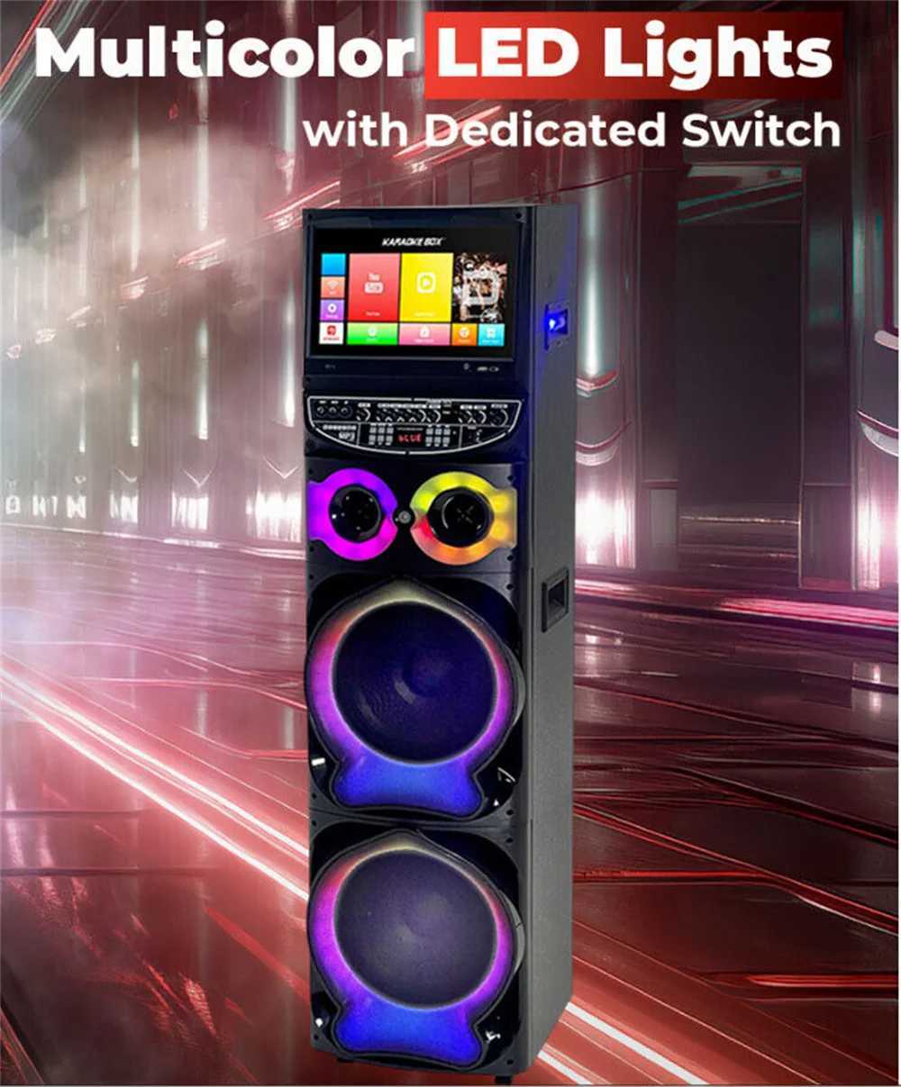 200W Dual 12 Karaoke Party Speaker w/ 2 Mics 15 Android Touchscreen Portable Loud High Quality Speaker Z250213
