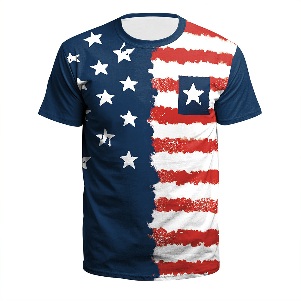 Designer Free Shipping Clothing 2025 Summer New Product Independence Day Tie Dyeing Stripe Digital Printing Casual Men's T-shirt