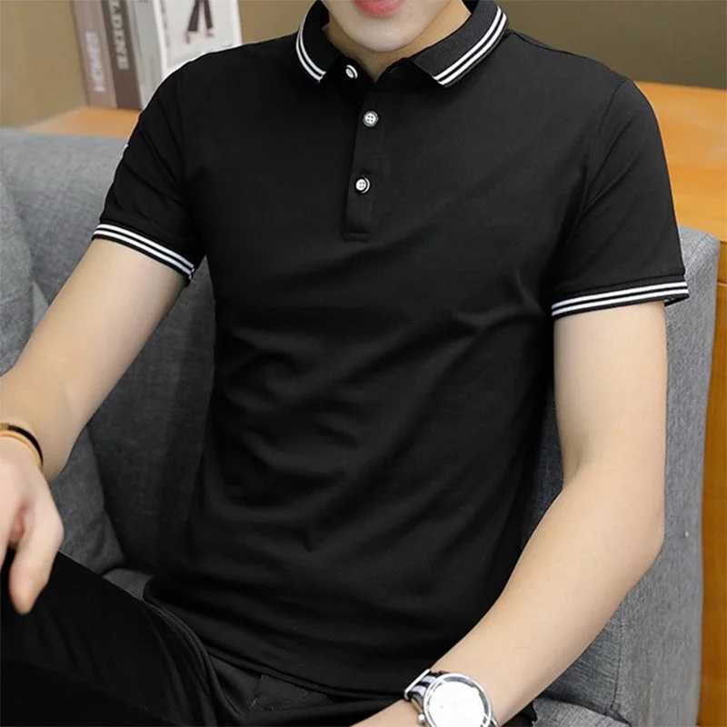 Summer short sleeved polo shirt new mens collar business casual fashion polyester loose button striped top X250213