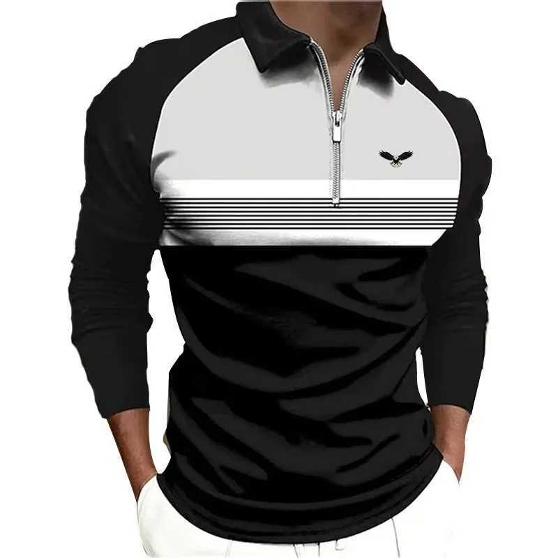 Mens polo shirt zipper shirt long sleeved shirt revolving door outdoor printed clothing fashionable mens clothing X250213