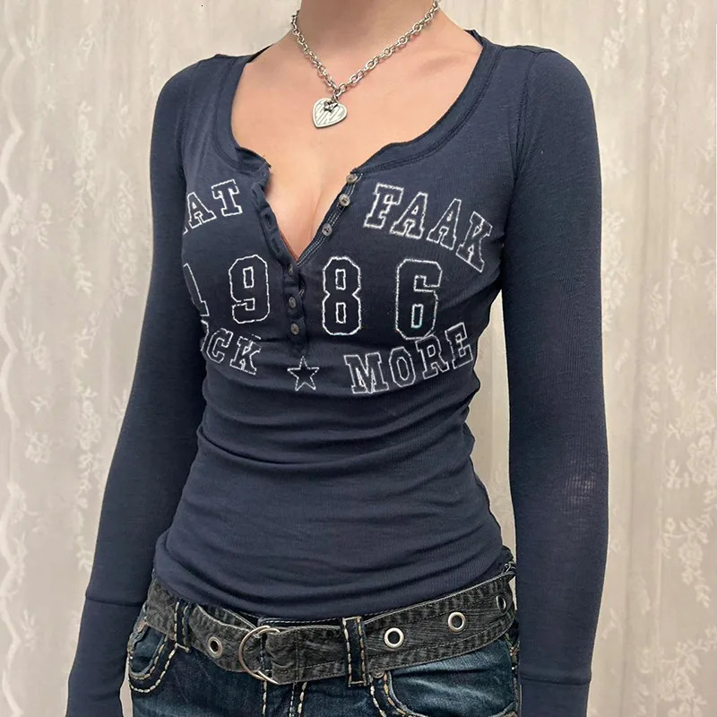Letter Print Black T-shirt Womens Autumn Street Clothing Long Sleeve O-neck Body Sexy Top Fashion Casual Slim fit T-shirt Women 250208
