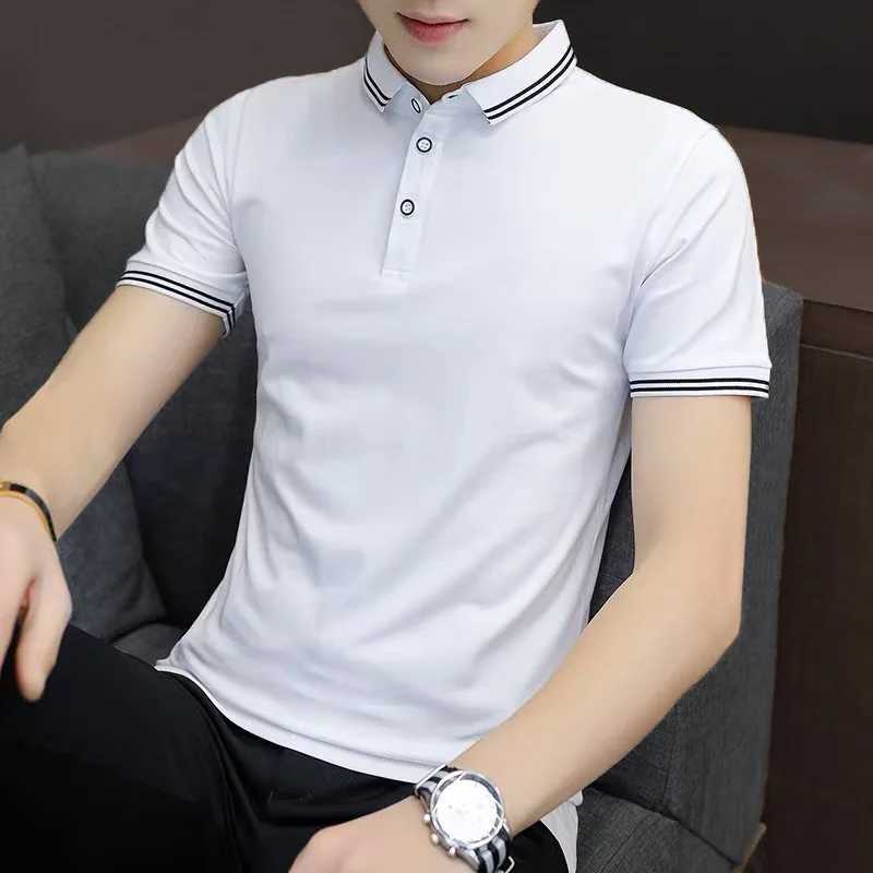 Summer short sleeved polo shirt new mens collar business casual fashion polyester loose button striped top X250213
