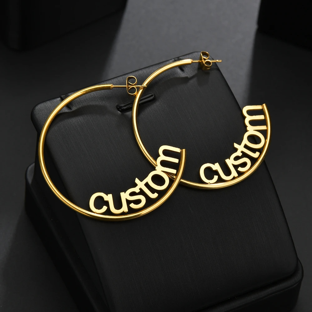 Atoz Personalized Name Stainless Steel Letter Earrings For Women 3 Color Custom Cricle Weddings Party Jewelry 250114