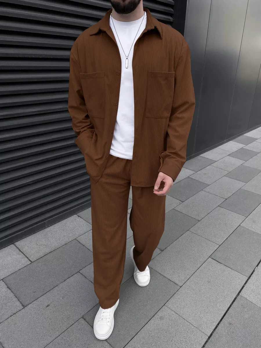 Spring and autumn 2025 new European and American mens corduroy long-sleeve jacket fashion casual and high-quality trousers X250213