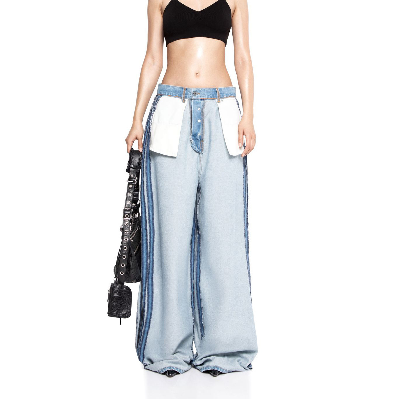 Reverse Jeans Summer High-End Splicing Loose Wide Women's Hanging Feeling High Waist Straight Leg Pants Women